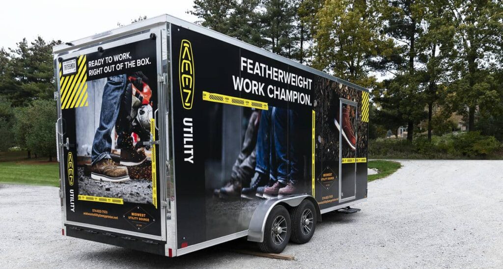 Midwest Utility Source shoe trailer parked outside and ready for workplace visits